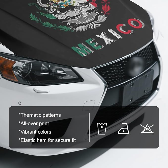 Mexico Flag Car Hood Cover, 4x5 Feet Car Bonnet Banner | Universal Fit, Elastic Polyester, Stretchable