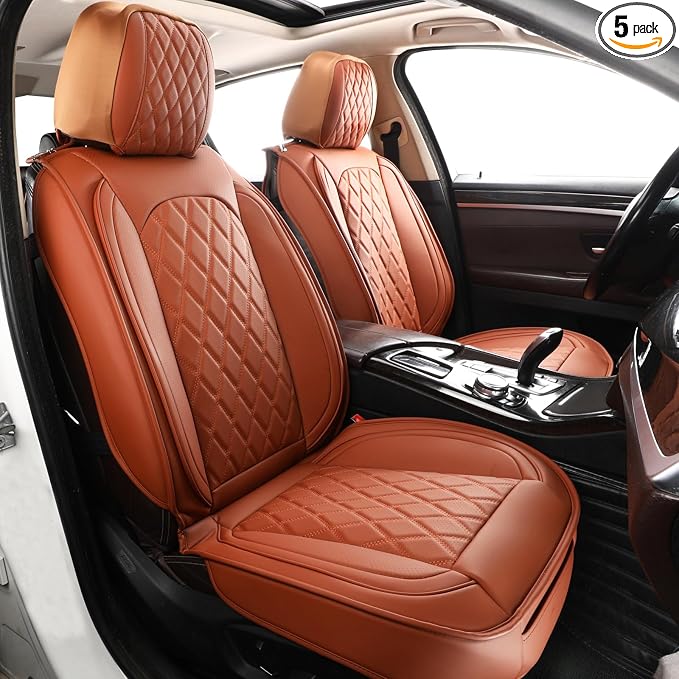 MIROZO Seat Covers Full Set,Leather Seat Covers Waterproof Seat Cover Automotive Seat Covers Car Seat Protector Vehicle Cushion Cover Universal Fits for Sedan, Truck and SUV (Full Set, Brown)