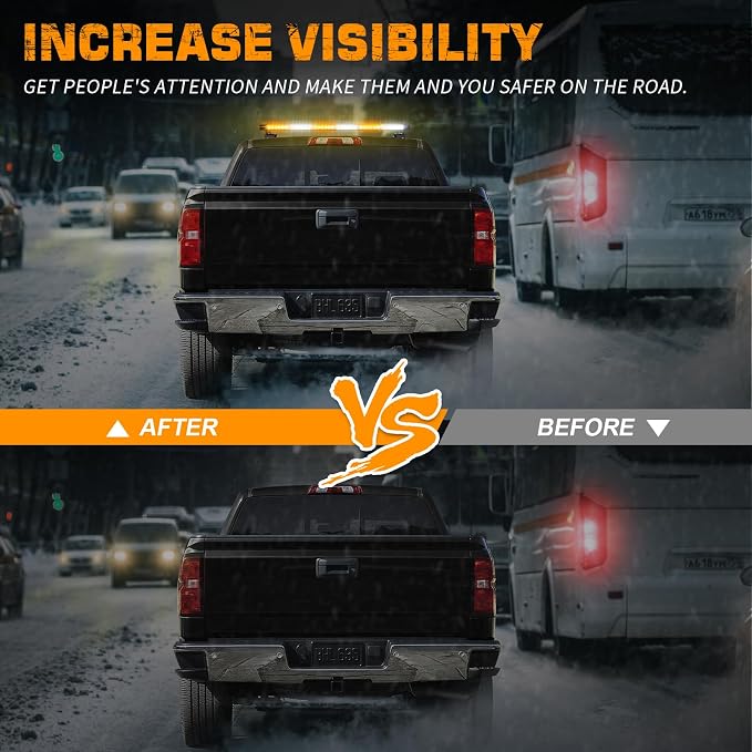 XRIDONSEN 2PCS 60 inch Running Board Emergency Strobe Lights Strip & Amber White 28.4" 80 LED Roof Top Strobe Light Bar for Construction Vehicles Plow/Tow Trucks Pickup