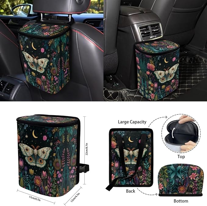 Moon Moth 15 PCS Car Seat Cover Full Set with Steering Wheel Cover Seat Belt Strap Pads Cup Coasters Trash Bag Rearview Mirror Cover Keychain Auto Interior Decor