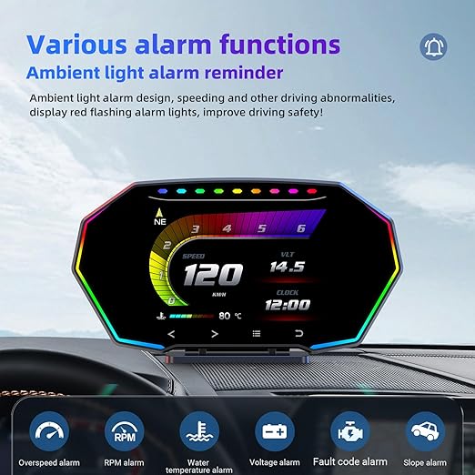 MH Heads Up Display OBD2+GPS Dual System Car HUD Display, OBD2 Gauge Display, Digital Speedometer MPH Driving Overspeed Alarm Trip/Water Temperature/Fuel Consumption for All Vehicle