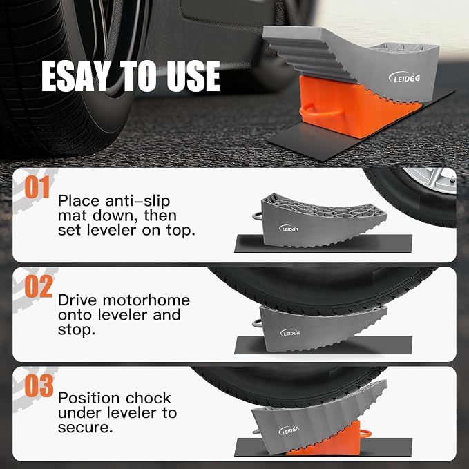 RV Leveling Blocks with Handles, 35000 LBS Load Capacity, Adjustable 0.5" to 4.7" Heavy Duty PP Camper Leveler for Travel Trailer, RV, Truck with Level & Carry Bag