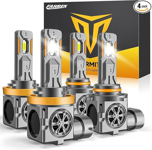Termitor Latest H11/H8/H9 & 9005/HB3 Bulbs Combo, 110,000LM Brightness, 1:1 Mini Size 6500K Cool White IP68 Waterproof Automotive Replacement Combo 9005 H11 Fog Lights, Quick Installation, Pack of 4