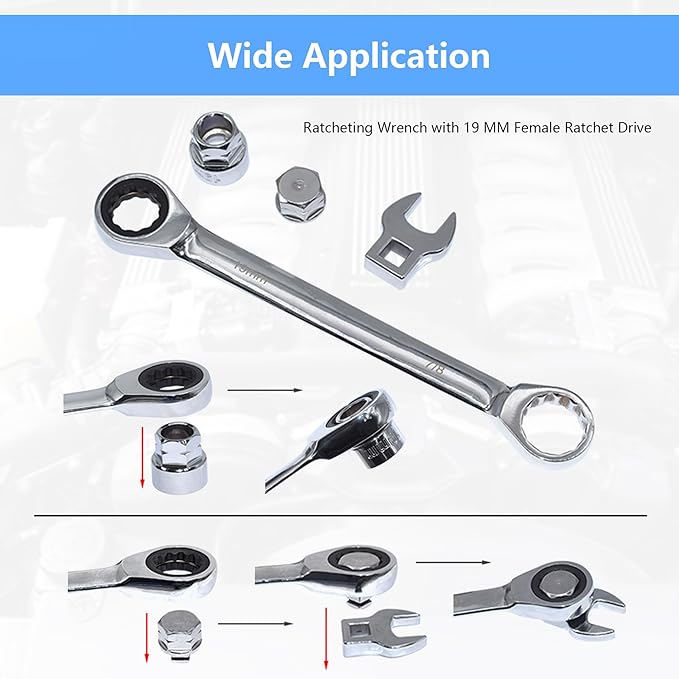 15pcs Universal Ratcheting Serpentine Belt Tool Set, Serpentine Belt Removal Installation Tensioner Kit with Ratcheting Wrench, Crowfoot Wrenches, Socket Adapters, 6-Point Sockets