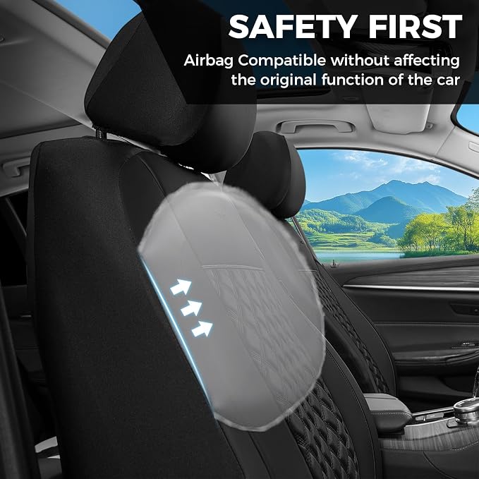 FLORICH Seat Covers, Atomutive Seat Covers Full Sets, Waterproof Seat Cover for Cars, Luxury Leather Universal Seat Cover Accessories Fit for Most Cars SUV Truck Sedans(Black)