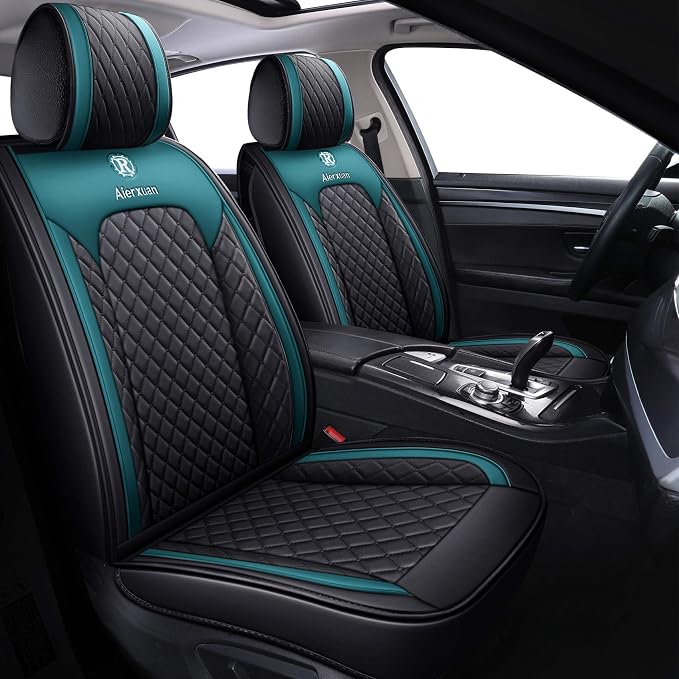 Aierxuan Car Seat Covers Full Set Leather Waterproof Universal for Nissan Altima Rogue Chevrolet Equinox CRV Camry 4Runner Civic Highlander Corolla Cruze Ranger Sentra (Full Set, Black-Green)