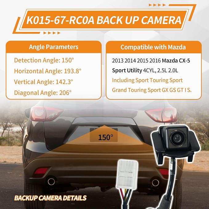 K015-67-RC0A Rear Backup Camera Compatible with 2013-2016 Mazda CX-5 Reverse Camera Replace K01567RC0A MA1960108 K01567RC0, Park Assist Cameras