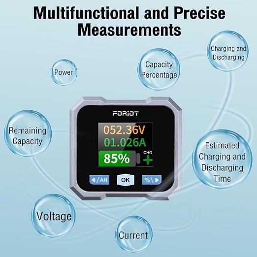 10-100V Battery Monitor with 100A Shunt, LCD Backlight Coulometer, Digital Voltage Current Power Capacity Meter for RV, Marine, Motorcycle, Golf Cart, Solar System