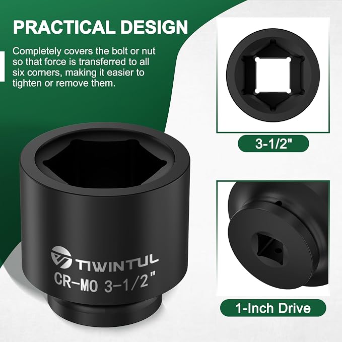 3-1/2" Impact Socket 1" Drive, 6 Point Design, CR-MO Jumbo Impact Socket, ANSI Certified, Heavy Duty Socket 1 Inch Drive for Mining, Offshore, Heavy Truck & Industrial Use