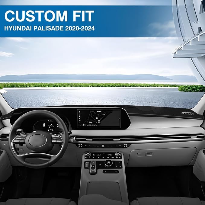 KUST Black Dash Cover for Hyundai Palisade 2020-2024 2025 (SE SEL) (with HUD) Non-Slip Dashboard Cover Polyester Center Console Dash Cover Interior Accessories for Palisade Custom Fit Dash Mat