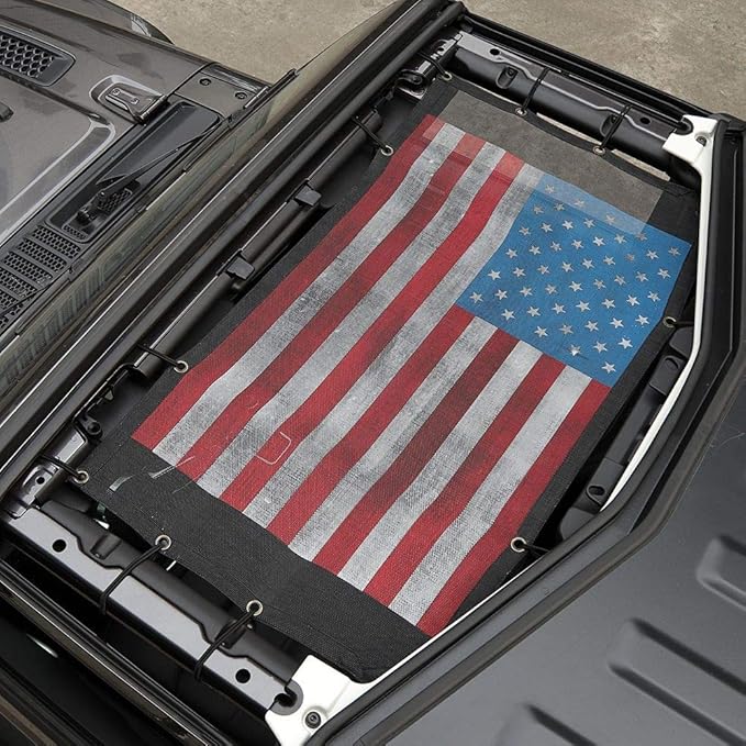 Voodonala for Jeep JL Sunshade Sun Shade Bikini Top Sunblock Mesh Heat Shield Mesh for 2018-2025+ Jeep Wrangler JL JLU 2/4 Door & 2020-2025 Gladiator JT, Flag Red