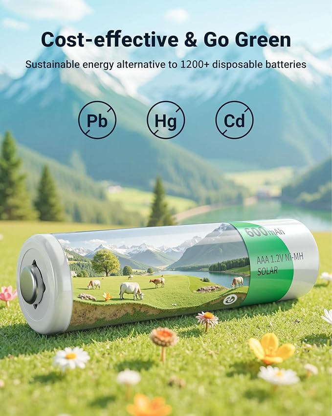 EBL Rechargeable AAA Batteries AAA Solar Battery for Outdoor Solar Lights Garden Light Replacement 1.2V 600mAh Battery AAA Size - 20 Packs