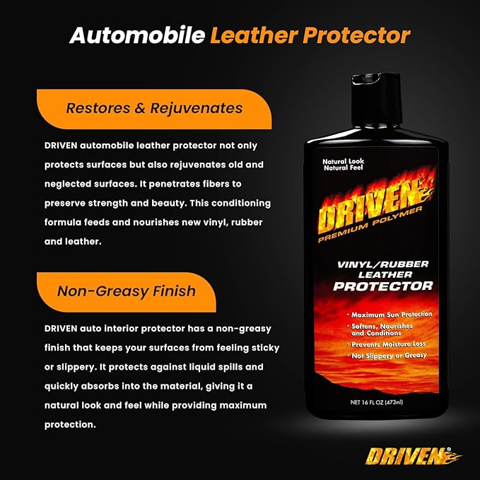 DRIVEN Vinyl/Rubber/Leather Protector with Rich Gels, Protective Polymers & UV Sunscreen - for Car, Boat, RV Interiors, Furniture, Apparel, Boots, & More - Prevents Fading, Cracking & Discoloration