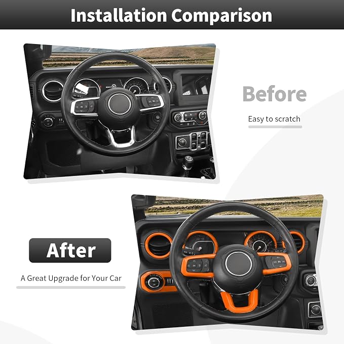 21PCS Orange Interior Trim Kits Fit for 2018-2023 Jeep Wrangler JL JLU & Gladiator JT 4Door Interior Decor Accessories Dashboard AC Headlight Switch Roof Speaker Inner Door Bowl Steering Button Frame