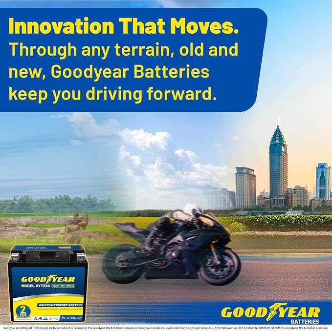 Goodyear GYTX14-12 Volt 16 AH, 210 CCA, Rechargeable High-Performance, Maintenance Free, SLA - AGM Battery for Motorcycle, ATV, UTV, 4-Wheeler, Snowmobile, Watercraft and more!