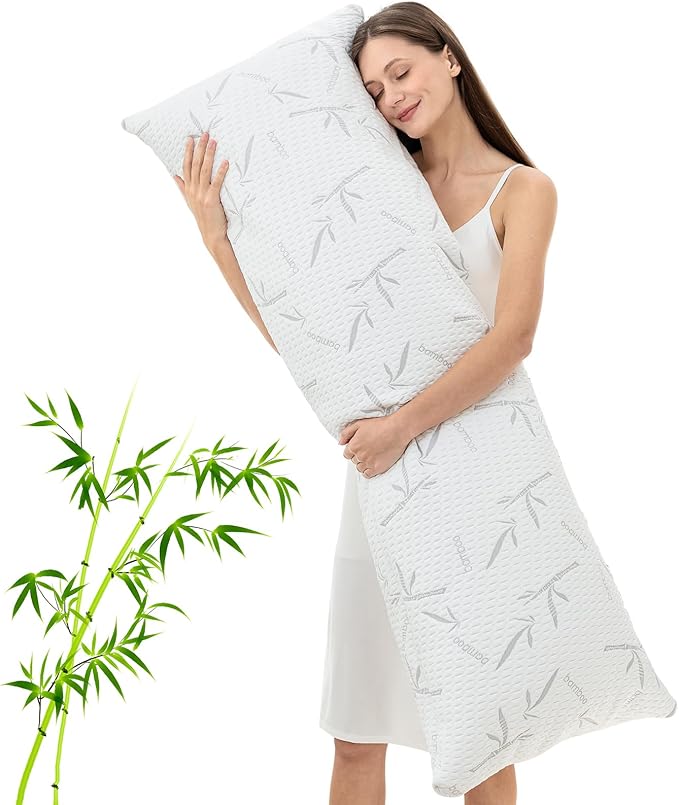 Primesoft Full Body Pillow with Removable Pillowcase for Adults,（Memory Foam Filling）（Long Pillow for Side Sleepers） （Fluffy and Firm）（Adjustable Filling）（20×54 Inch，White）