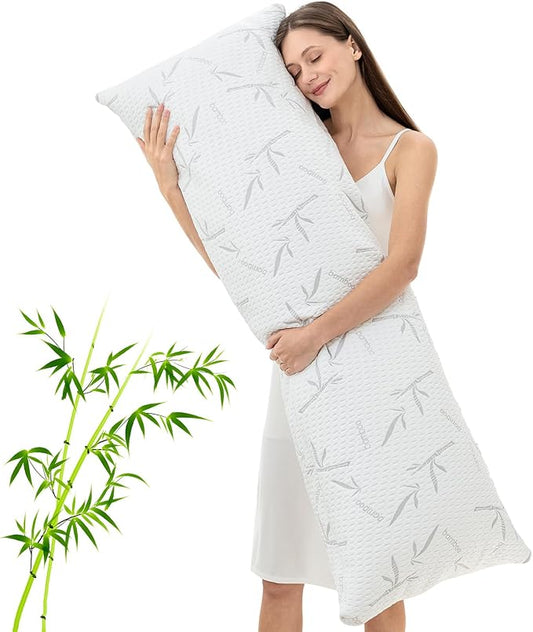 Primesoft Full Body Pillow with Removable Pillowcase for Adults,（Memory Foam Filling）（Long Pillow for Side Sleepers） （Fluffy and Firm）（Adjustable Filling）（20×54 Inch，White）