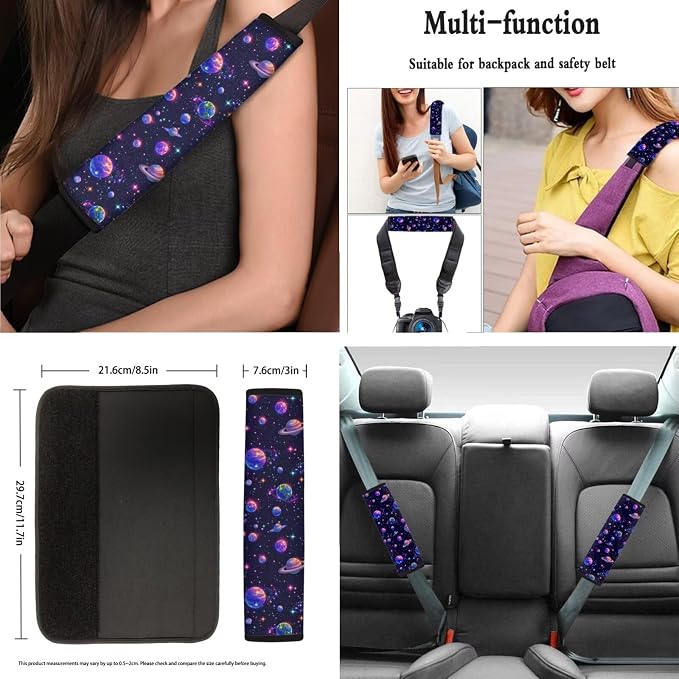AFPANQZ Planet Print Car Seat Covers Full Set with Steering Wheel Cover/Gear Shift Knob Cover/Handbrake Cover/Seat Belt Shoulder Pads/Cup Holder Universal 11 Piece