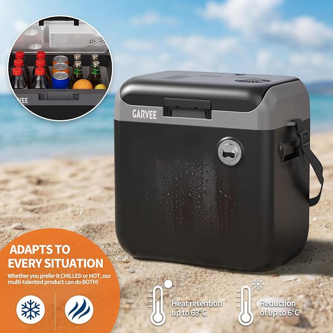 Garvee Electric Cooler & Warmer with Handle | 30 L Portable Thermoelectric Fridge for Vehicles & Trucks| 110V AC Home Power Cord & 12V Car Adapter for Camping, Travel & Picnics