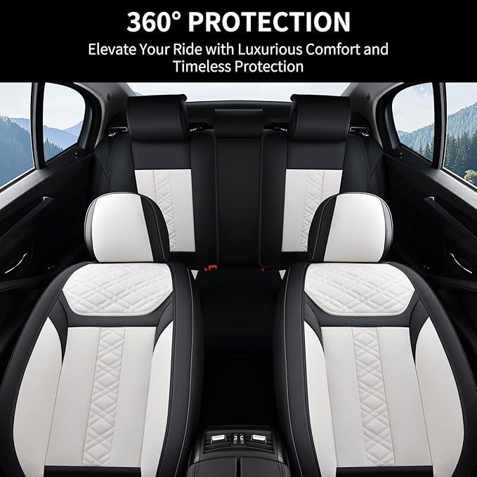 FLORICH Seat Covers, Atomutive Car Seat Covers Full Sets, Waterproof Seat Cover for Cars, Luxury Leather Universal Seat Cover Accessories Fit for Most Cars SUV Truck Sedans(White)