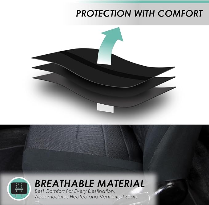 FH Group Car Seat Covers Universal Fit Full Set Interior Accessories, Sports Black Seat Covers with Airbag and Split Rear Automotive Combo Vinyl Floor Mats Seat Covers for Cars Vans Trucks and SUV