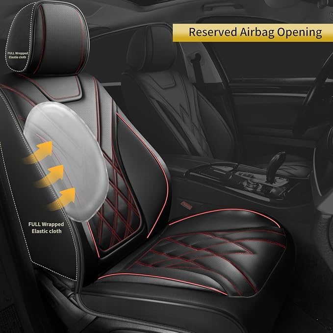 Fit Maverick Car Seat Covers for Ford Maverick 2022-2025 2026 - Luxury Leather, Anti-Slip, All-Weather, Waterproof & Breathable, Airbag Compatible, 2 Front Seats Only (Redline)