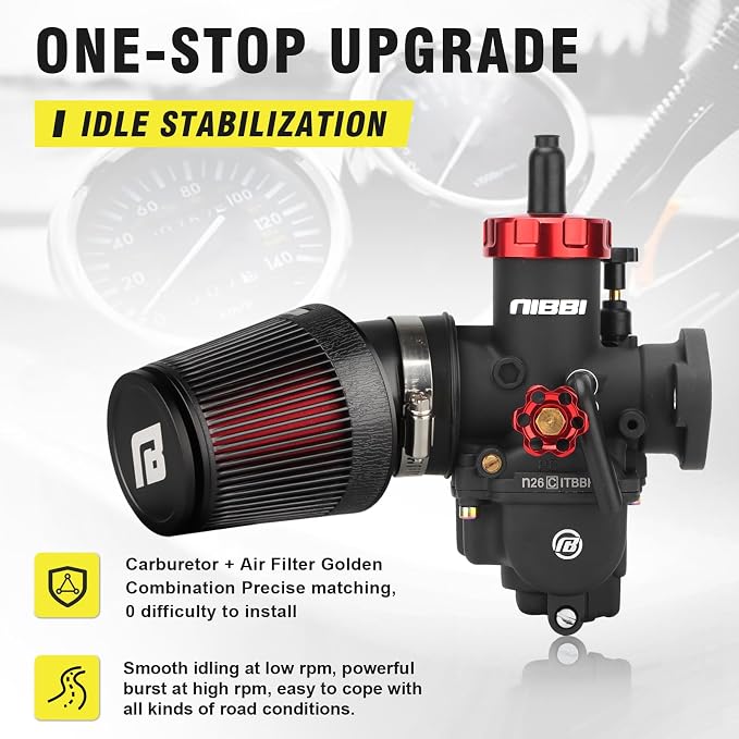 NIBBI 26mm Carburetor with CNC 48mm Air Filter kit,PE26FL Carburetor fit for 200cc Dirt Bike,Upgrade for VM26 PZ27