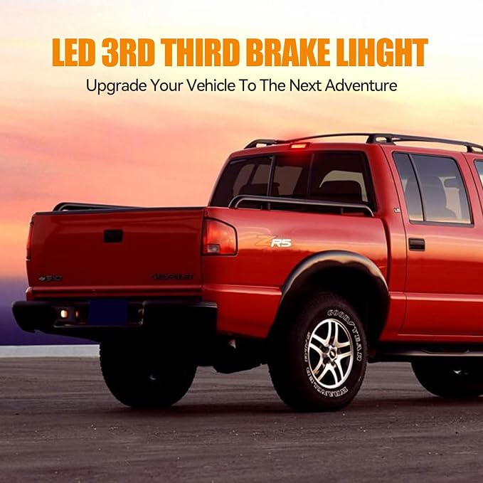 Third 3rd Brake Light LED for 1994-2003 Chevy S10/GMC Sonoma Standard/Regular/Crew Cab, High Mount Rear Brake Lights Assembly, Waterproof Center Cab Lamp Stop Light (Not for Extended Cab)