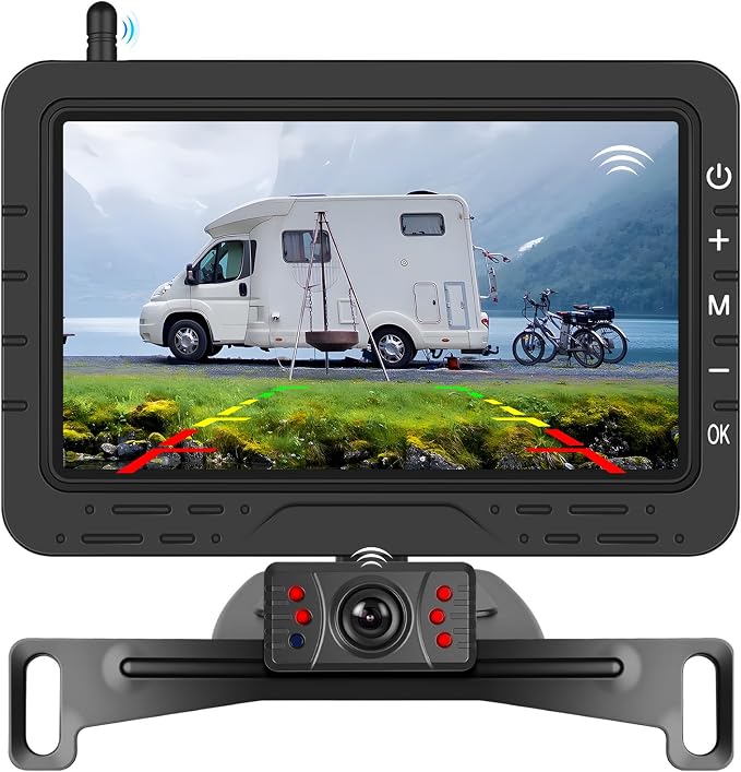 Wireless Backup Camera 4.3" TN Display, IR Night Vision, Customizable Parking Lines, Digital License Plate Rear View Camera for Truck Pickup Trailer Car RV Camper SUV Ease Install