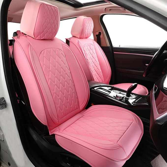 MIROZO Front Seat Covers,Leather Car Seat Covers,Pink Black Car Seat Cover,Automotive Seat Covers Universal Car Seat Protector Seat Cushion for Sedan, Truck and SUV (2PCS Front, Pink)