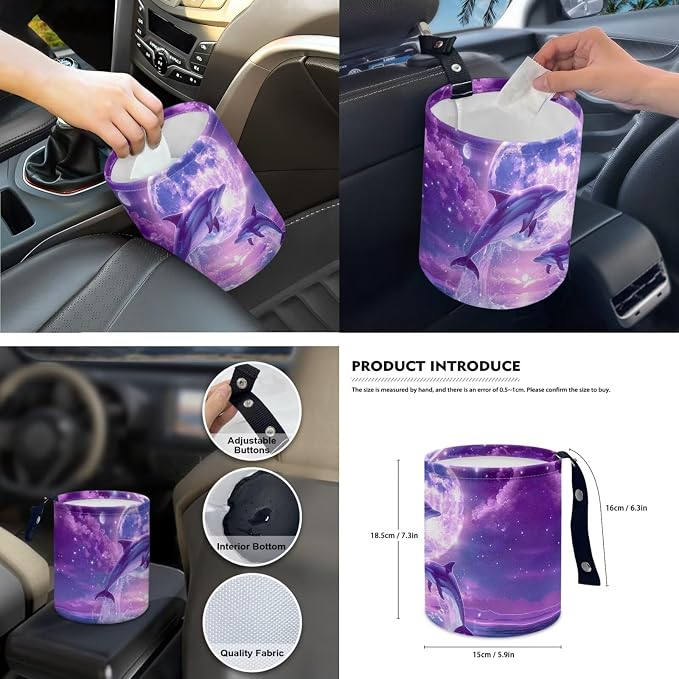 Moon Dolphin 15 PCS Car Seat Cover Full Set with Steering Wheel Cover Seat Belt Strap Pads Cup Coasters Trash Bag Rearview Mirror Cover Keychain Auto Interior Decor