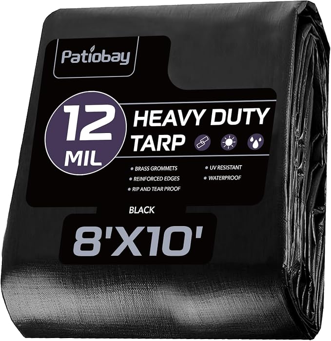 Tarp 8x10FT, 12 Mil, Heavy Duty Waterproof Tarps with Grommets Every 23.6", 420D Thick Plastic Tarp, UV Resistant, Tear & Fade Resistant, Reinforced Edges for Outdoor Pool, Camp, Tent
