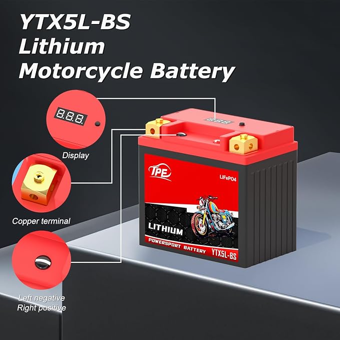 TPE Lithium Motorcycle DLF5L-BS 12V 3Ah LiFePO4 System Life Cycles for ATV, UTV Jet Ski Scooter, Motocross