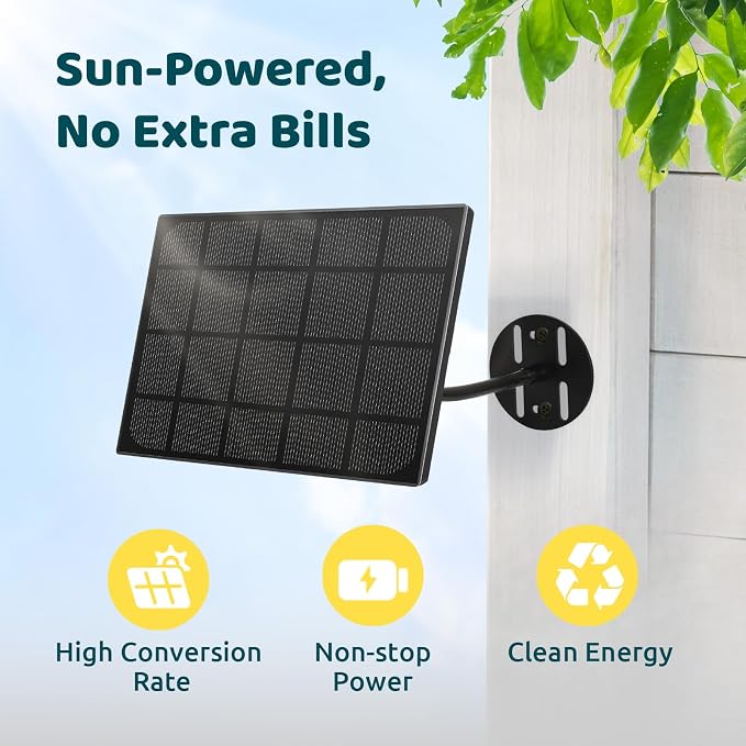 Birdfy 5W Solar Panel for Smart Bird Feeder Camera, Type-C Charger for Birdfy Feeder, 360° Adjustable Swivel Mount, IP65 Waterproof for Outdoors, 5W Continuously Power Supply (9.8ft Standard Cable)