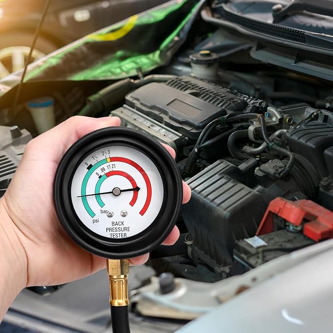 Pressure Tester Kit - Catalytic Converter Clog Diagnostic Tool with 2.5 PSI/Bar Gauge, 6FT Hose, M 12 / M 18 Adapters & ABS Case for Automotive Repair