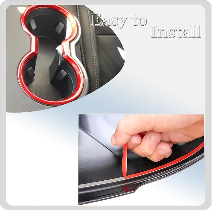 MUXEE Front Cup Holder Trim,for Ford Mustang 2024 2025 2026 - ABS Wine Red Front Cup Holder Protective Panel Cover Sport Interior Trim Accessories