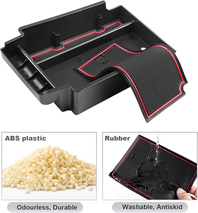 SKTU for 2019-2024 2025 Chevrolet Blazer Center Console Organizer 2024 2025 Chevy Blazer Accessories ABS Black Materials Tray Armrest Secondary Storage Box with Coin and Glass Holder (Red)