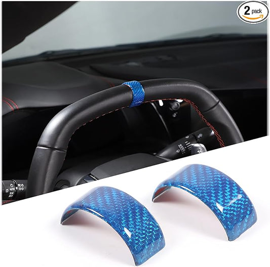 Daeiclru Real Carbon Fiber Steering Wheel Circle Cover Sticker Compatible with Chevrolet Corvette C8 Stingray 2020-2025, Steering Wheel Top Center Guide Decorative Accessories (Blue)