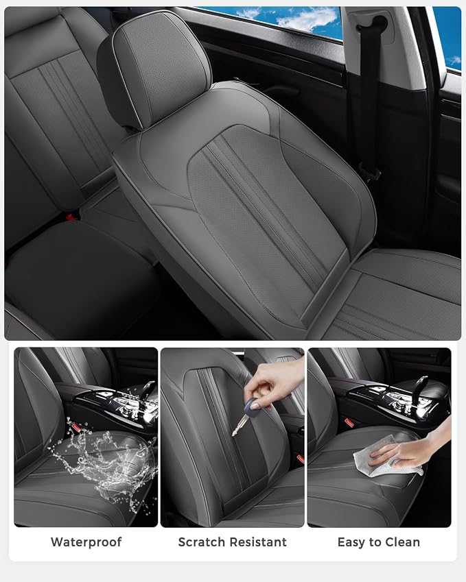 Huidasource Gray Seat Covers with Airbag, Thinned, Perforated, Cooling＆Heating, Premium Faux Leather Car Seat Cover, Seat Covers for with Velcro Adjustable Universal Fit for Most Cars SUV Trucks, Gray