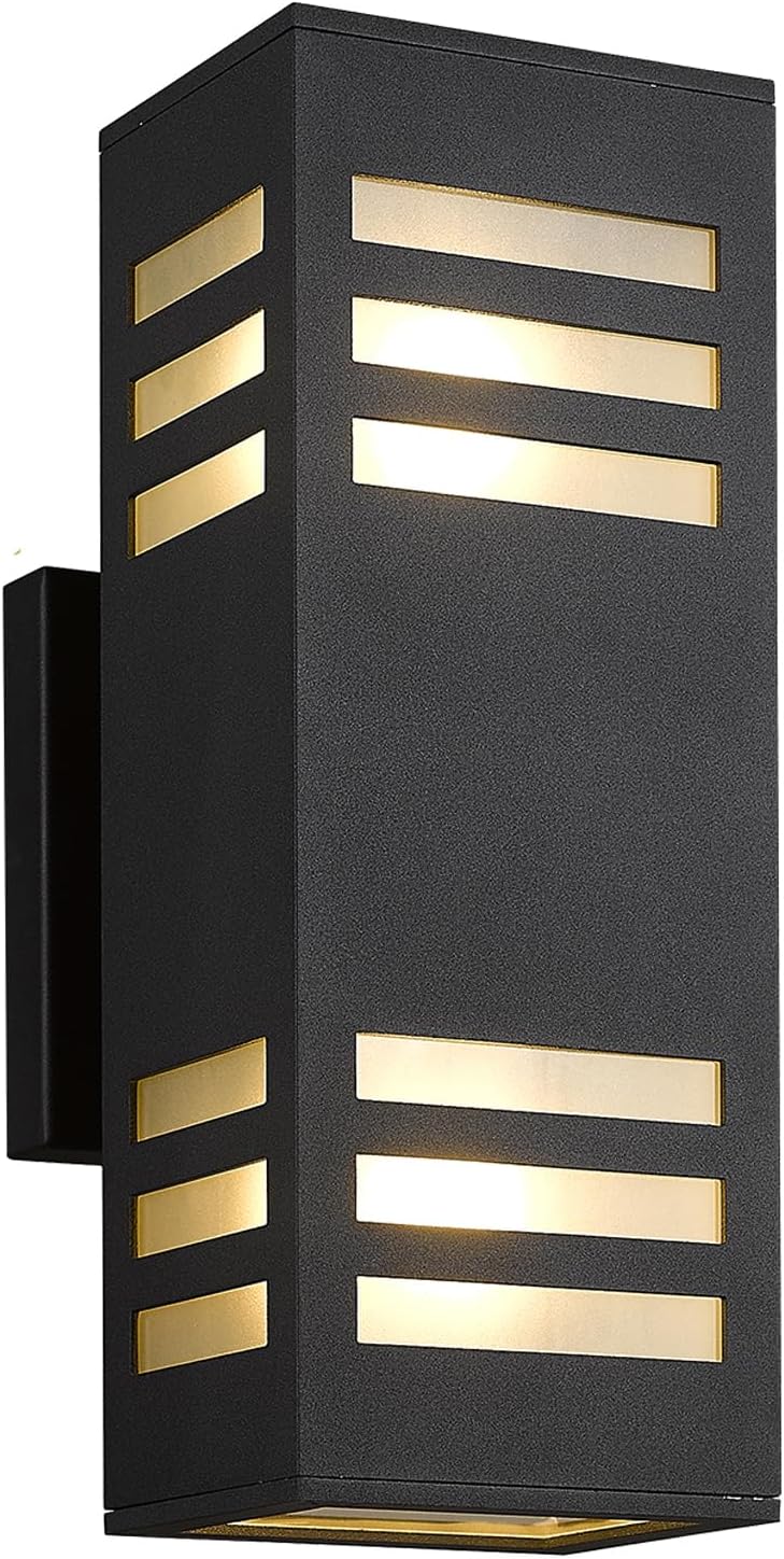 harriet Porch Lights Outdoor Modern - IP64 Waterproof Aluminum and Tempered Glass Cover, 13" Rectangular Up/Down Wall Sconce for Porch, Garage & Patio, Exterior Lighting, Black