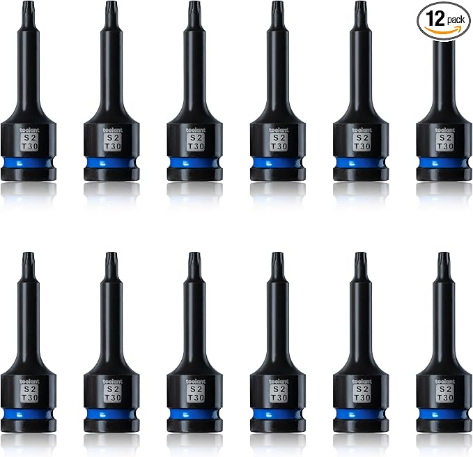 toolant Torx T30 Impact Bit Socket Set 12pcs,1/2" S2 Steel Air Drive Star Sockets, Long High Impact Bits,Professional Mechanic & Automotive Repair Socket Set