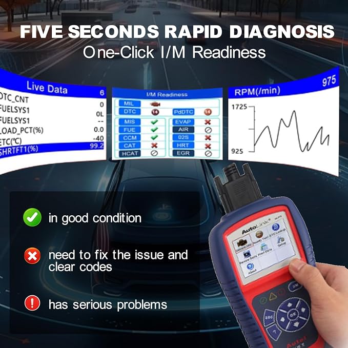 Autel AutoLink AL419 Vehicle OBDII/CAN Code Reader TFT Color Display Clears Codes and resets Monitors Views Freeze Frame Data DTC Definitions VIN