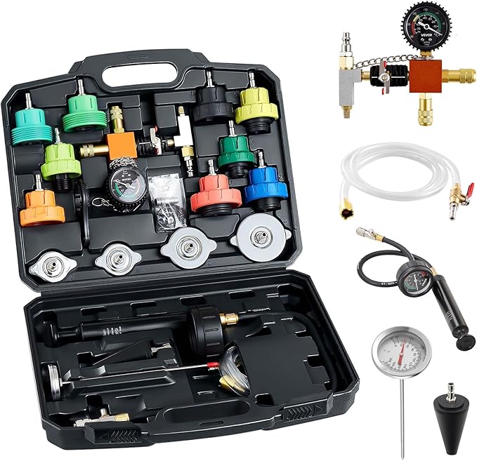 VEVOR Coolant Pressure Tester Kit, 28Pcs Radiator Vacuum Refill Kit with 4 Adapters, Universal Fit, Automotive Cooling System Pressure Tester Kit, with Pressure Pump & Aluminum Alloy Purge Filler