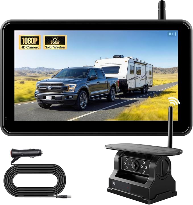 7" Portable 1080P Solar Wireless Backup Camera Car Dash Cam,1 Min No Wiring Easy Install Rechargeable Magnetic Back up Camera for Truck/Trailer/Small RV/Camper (Single Camera)