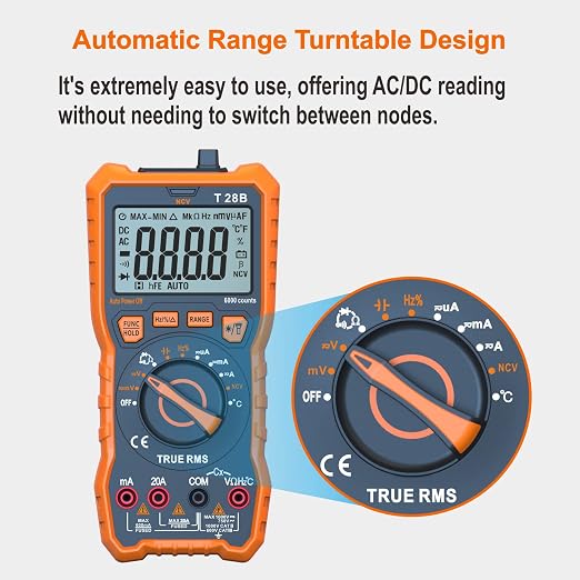 True RMS Digital Multimeter Tester, Auto-Ranging AC DC 20A Ohmmeter 1000V Voltmeter with NCV, Measure Voltage Current Amp Resistance Diode Continuity Duty-Cycle Capacitance Temperature, for Home Auto