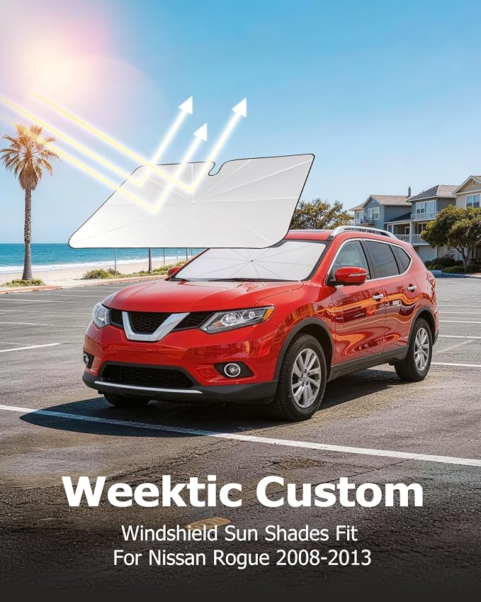 Weektic Custom Windshield Sun Shade Umbrella for Nissan Rogue 2008-2013, [Double Thickened Ice Crystal Coating] Sun & Heat Protection, Keep Vehicle Cool & Protect Interior