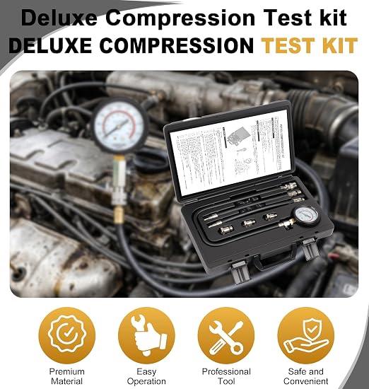 Deluxe Compression Test kit, Compression Tester Gasoline Engines | Model 2506, for 10-18mm Spark Plugs, Comprehensive Set with Dual Scale Gauge and Robust Storage Caseblack