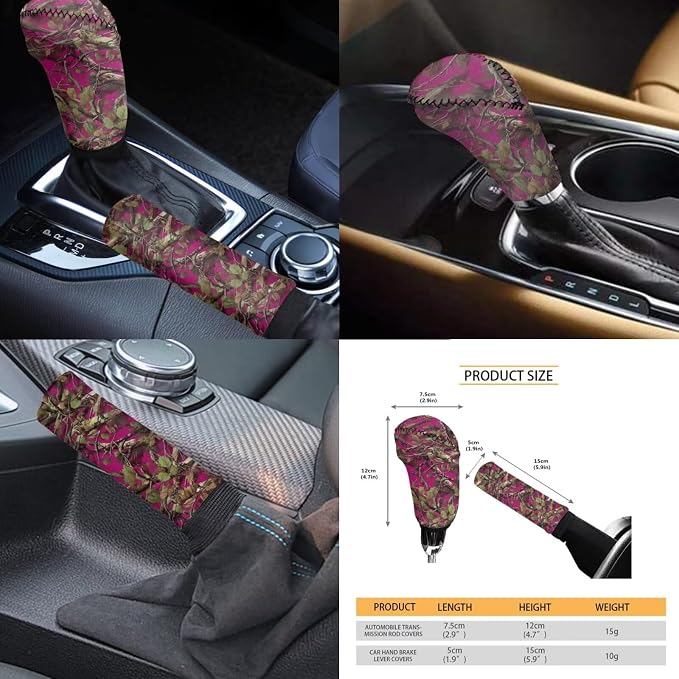 KEIAHUAN Car Seat Covers for Women Pink Hunting Camo Design with Handbrake & Gear Shift Cover,Headrest Covers,Steering Wheel Cover,Cup Coasters Fits Most SUV,Sedan,Truck