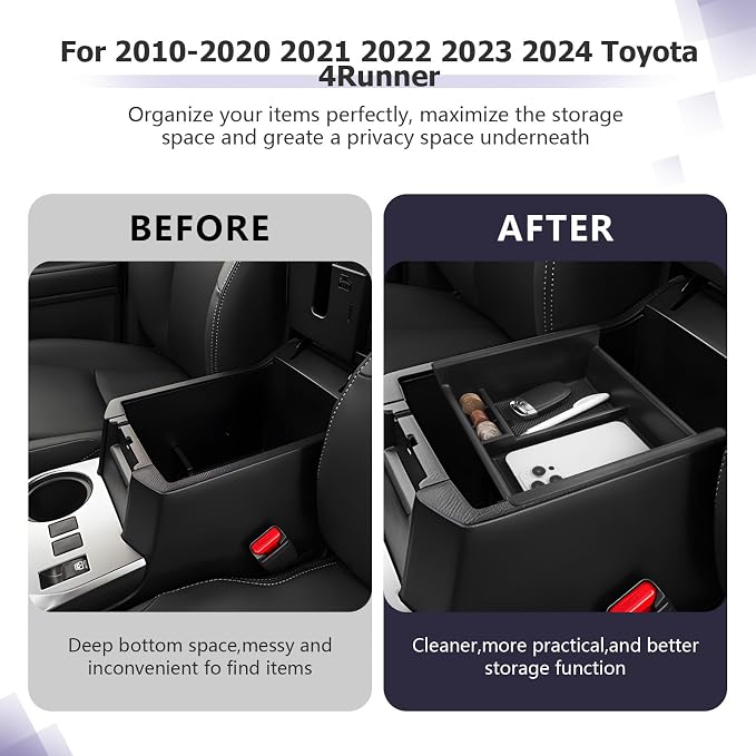 LUWU Center Console Organizer Tray Compatible with 2020-2025 2026 Kia Telluride/2010-2021 2022 2023 2024 Toyota 4Runner Accessories Armrest Console Organizer Armrest Organizer Insert Tray Black