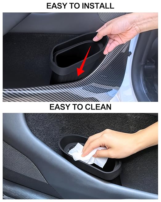2PCS Door Trash Can for Tesla Model Y/3 2016-2026 Accessories Model Y Juniper Side Door Storage Box Organizer Model 3 Highland Built-in Car Garbage Bin Insert Storage Box